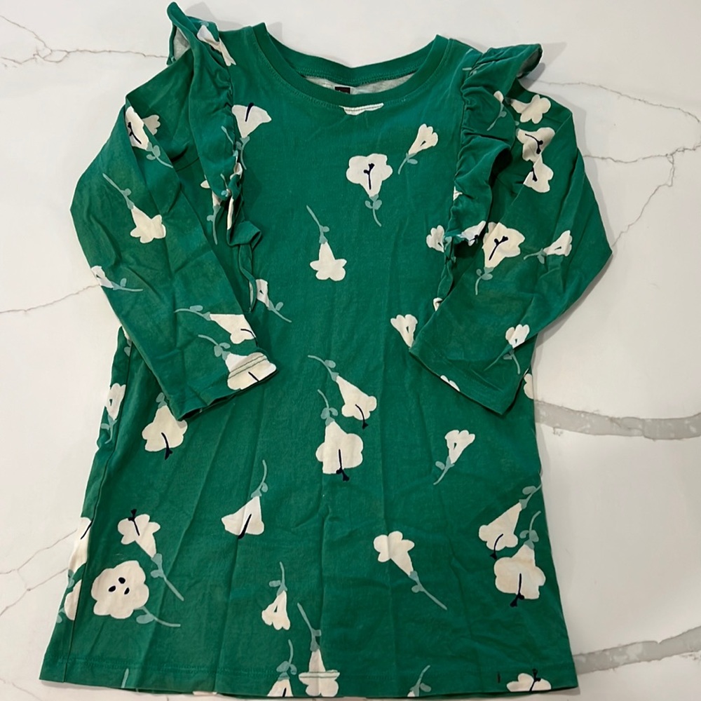 Tea Collection Ruffle Dress Tunic Green Floral